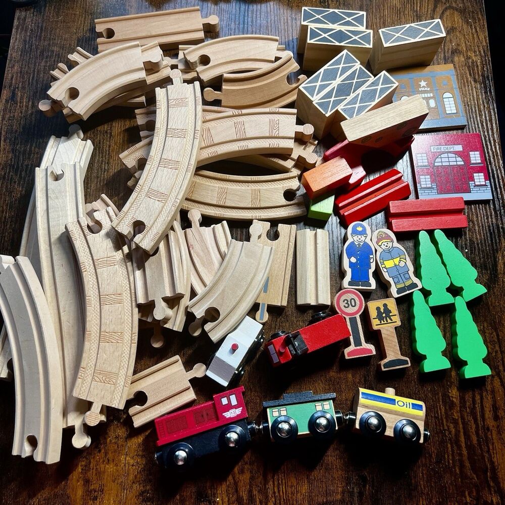 Huge Wooden Train Track Lot 50+ Pcs Unbranded Fits Thomas Friends Brio Railway
